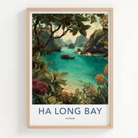 Ha Long Bay Poster - Vietnam Travel Art - Tropical Boat Scene Home Decor