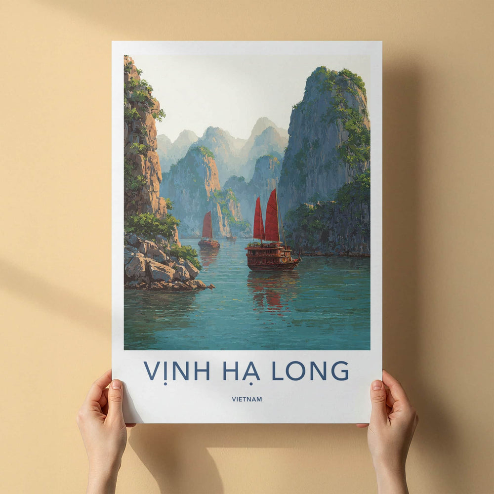 Ha Long Poster - Vietnam Wall Art - Karst Islands Junks Home Decor