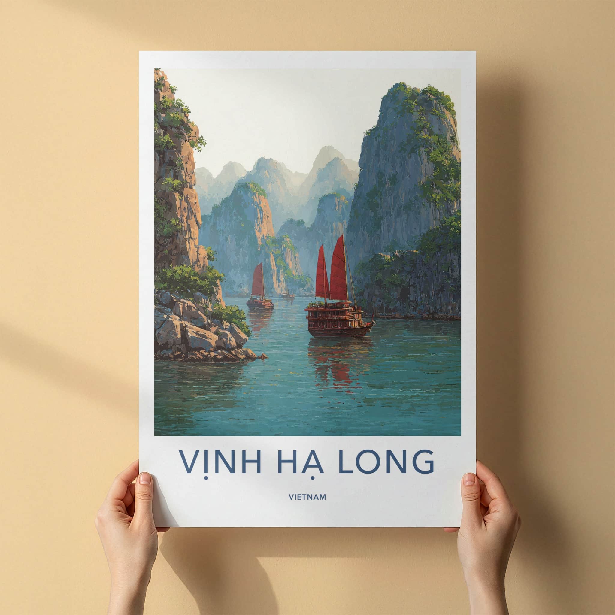 Ha Long Poster - Vietnam Wall Art - Karst Islands Junks Home Decor