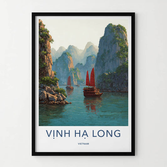 Ha Long Poster - Vietnam Wall Art - Karst Islands Junks Home Decor