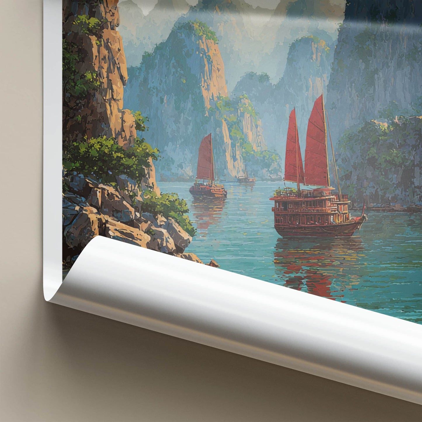 Ha Long Poster - Vietnam Wall Art - Karst Islands Junks Home Decor
