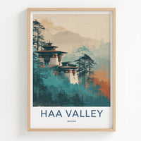 Haa Valley Poster - Bhutan Travel Art - Misty Forest Monastery Home Decor