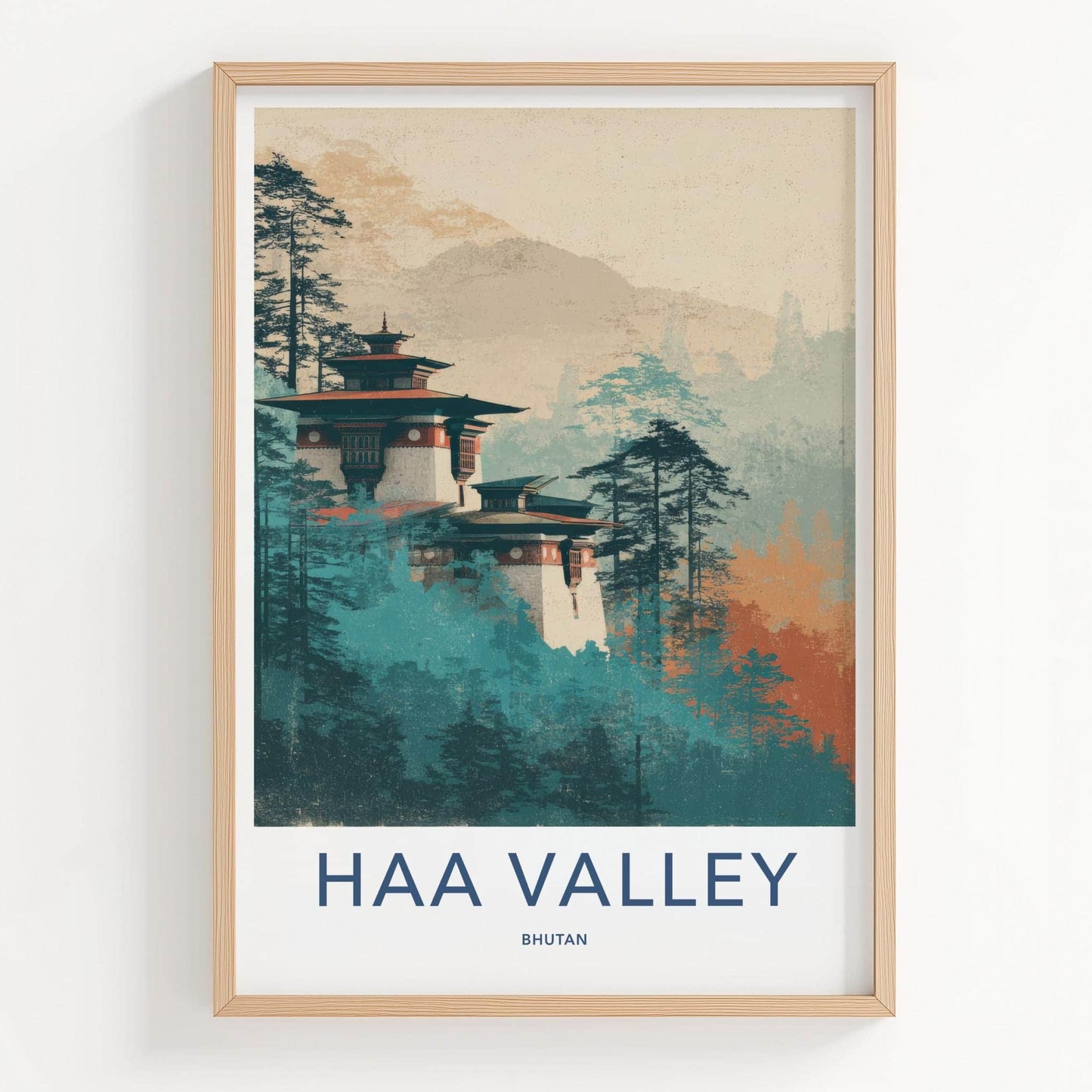 Haa Valley Poster - Bhutan Travel Art - Misty Forest Monastery Home Decor