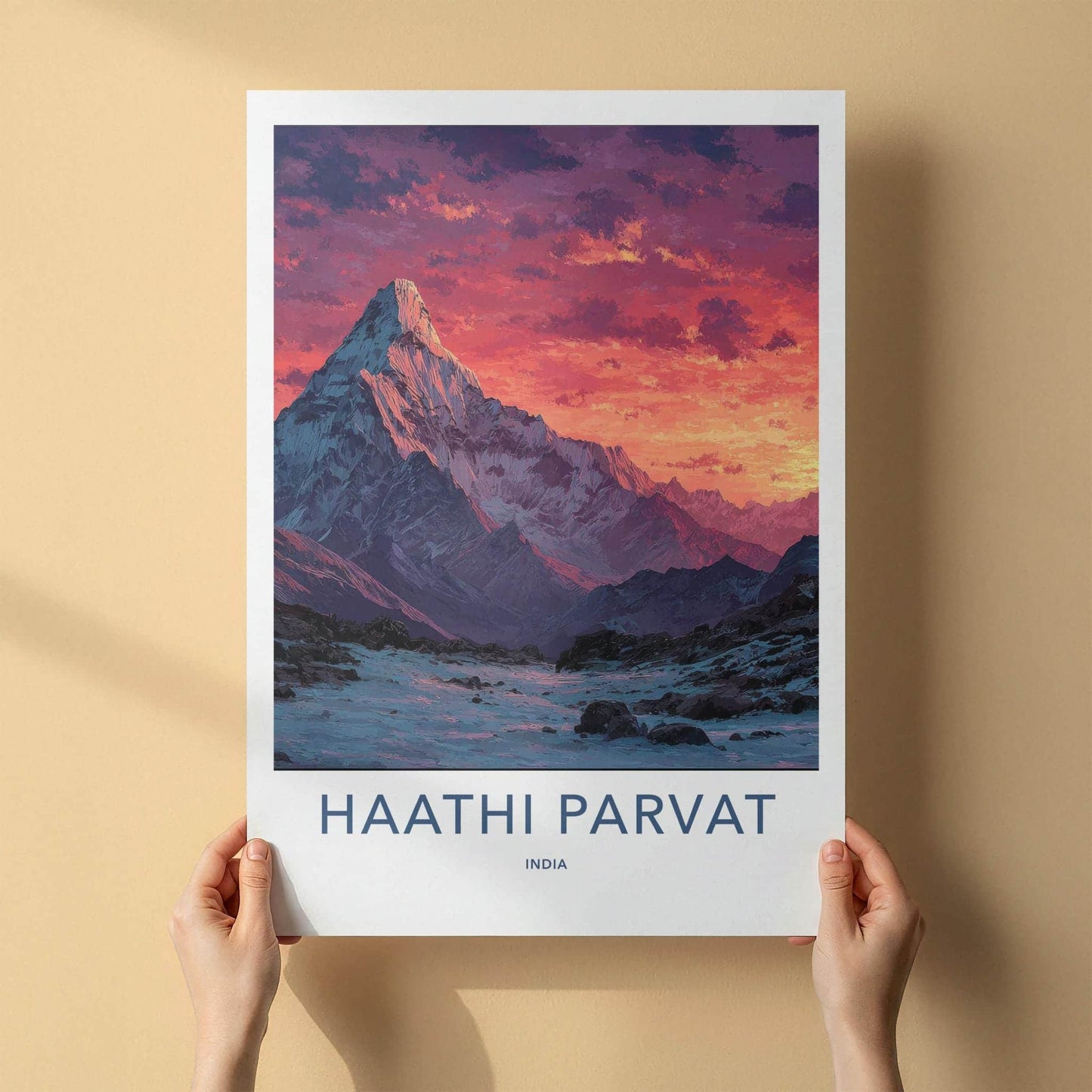 Haathi Parvat Poster - India Art Print - Uttarakhand Vibrant Sunset Mountain Wall Decor
