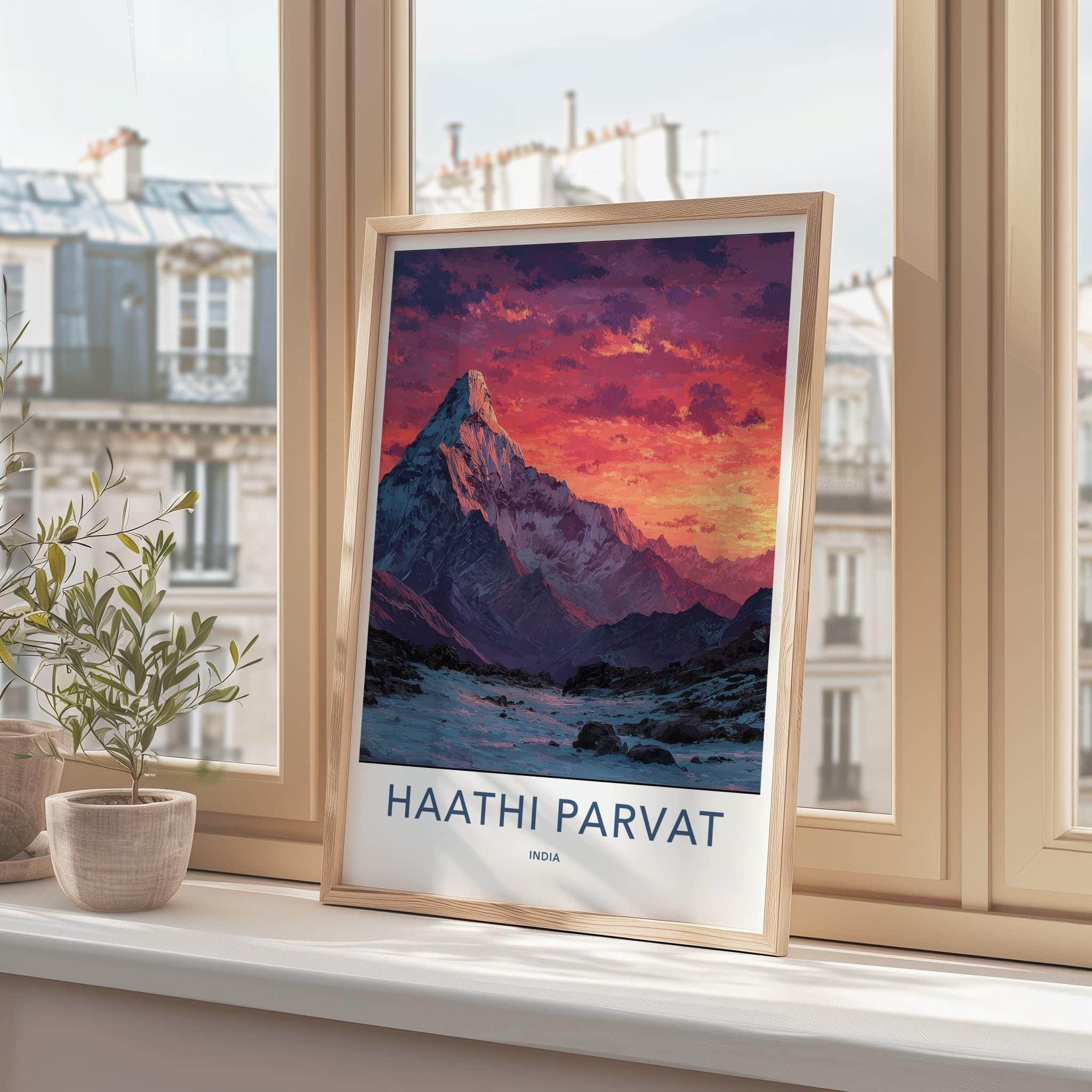 Haathi Parvat Poster - India Art Print - Uttarakhand Vibrant Sunset Mountain Wall Decor
