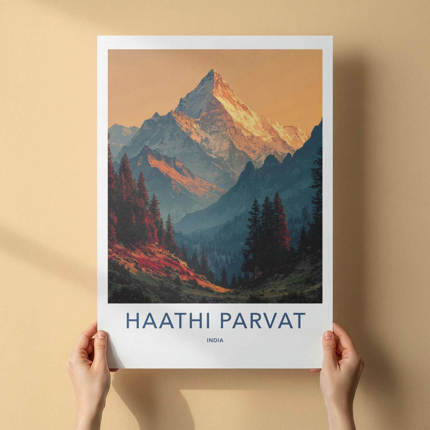 Haathi Parvat Poster - India Scenic Art - Uttarakhand Mountain Sunset Home Decor