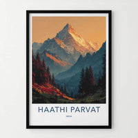 Haathi Parvat Poster - India Scenic Art - Uttarakhand Mountain Sunset Home Decor