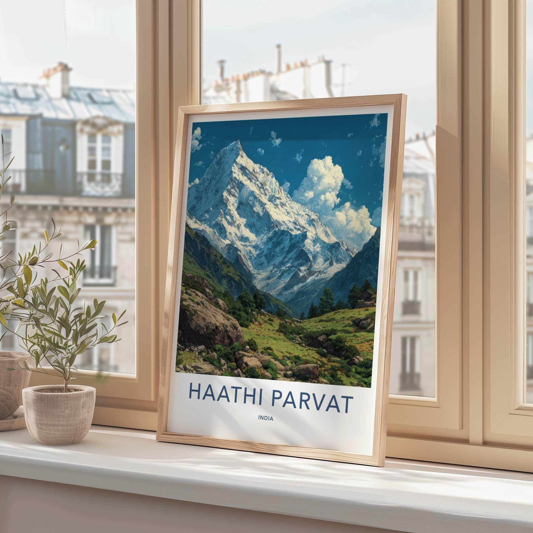 Haathi Parvat Poster - India Travel Art - Uttarakhand Snowy Peaks Valley Home Decor