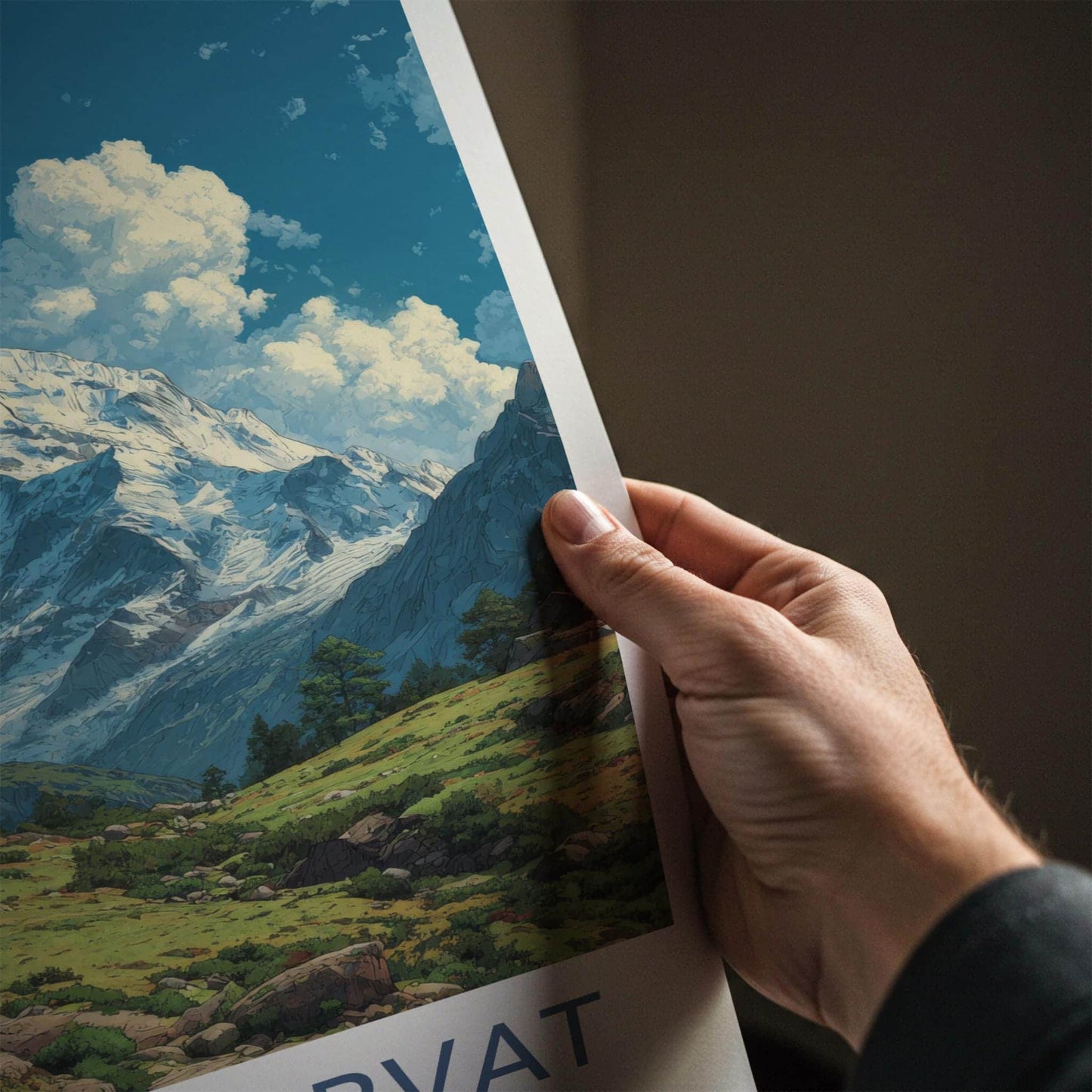 Haathi Parvat Poster - India Travel Art - Uttarakhand Snowy Peaks Valley Home Decor