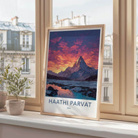 Haathi Parvat Poster - India Wall Art - Uttarakhand Mountain Sunset Lake Home Art