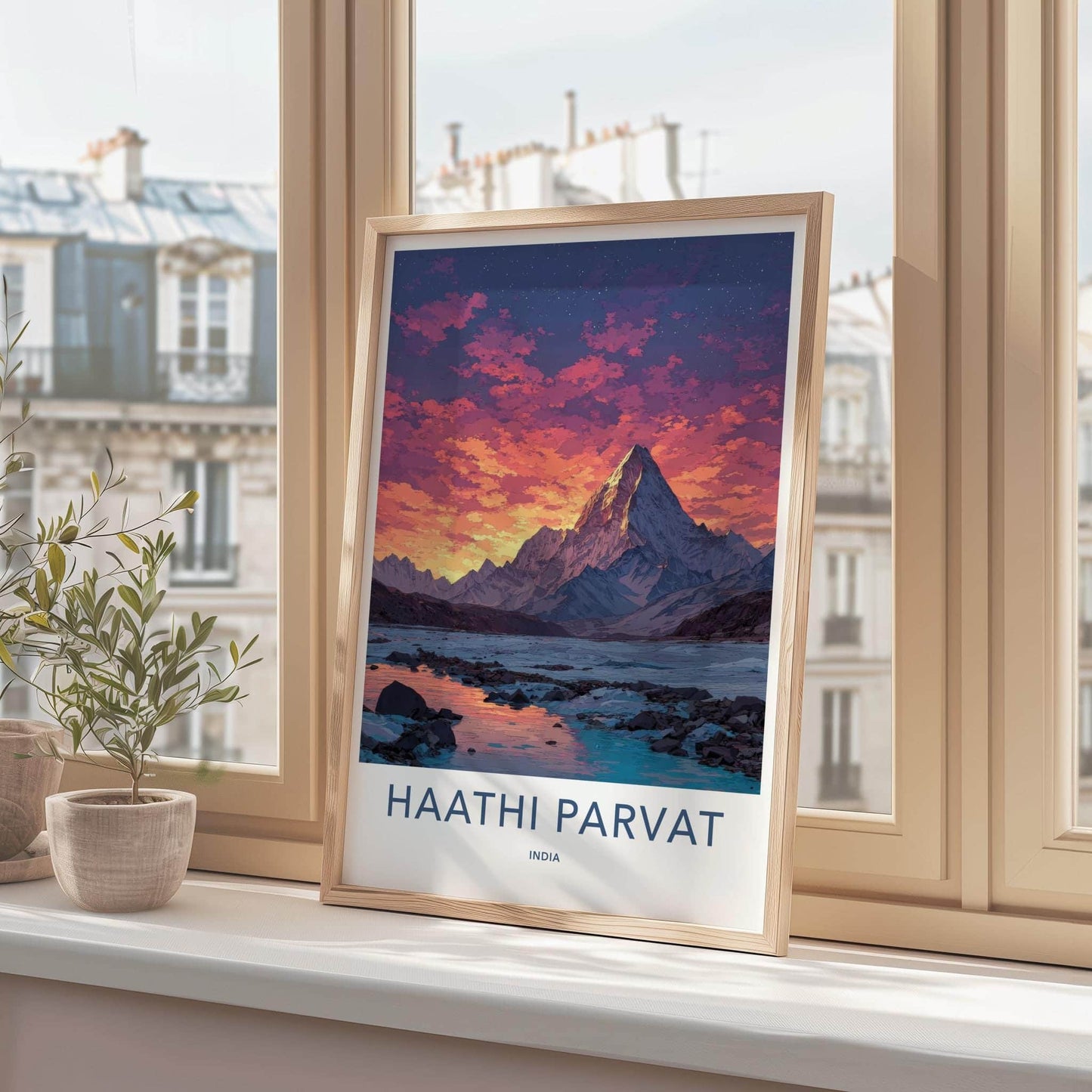 Haathi Parvat Poster - India Wall Art - Uttarakhand Mountain Sunset Lake Home Art