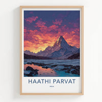 Haathi Parvat Poster - India Wall Art - Uttarakhand Mountain Sunset Lake Home Art