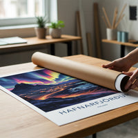 Hafnarfjordur Poster - Iceland Travel Art - Vibrant Aurora Sky Home Decor