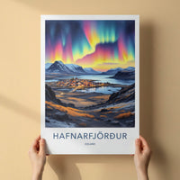 Hafnarfjordur Poster - Iceland Travel Art - Vibrant Northern Lights Home Decor
