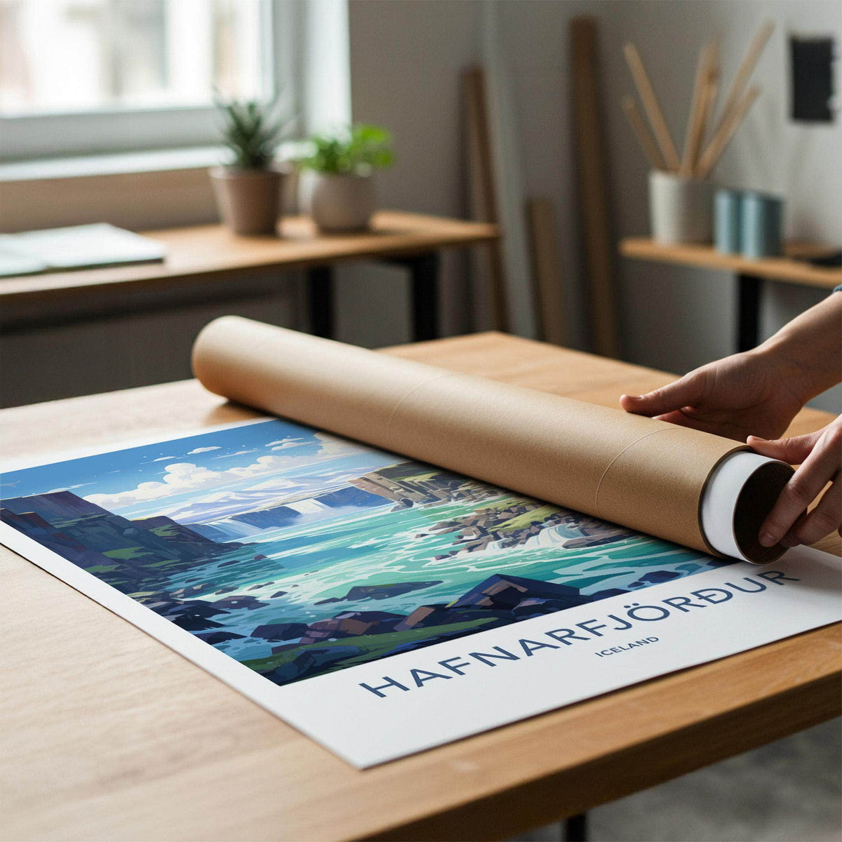 Hafnarfjörður Poster - Iceland Wall Art With Serene Mountain