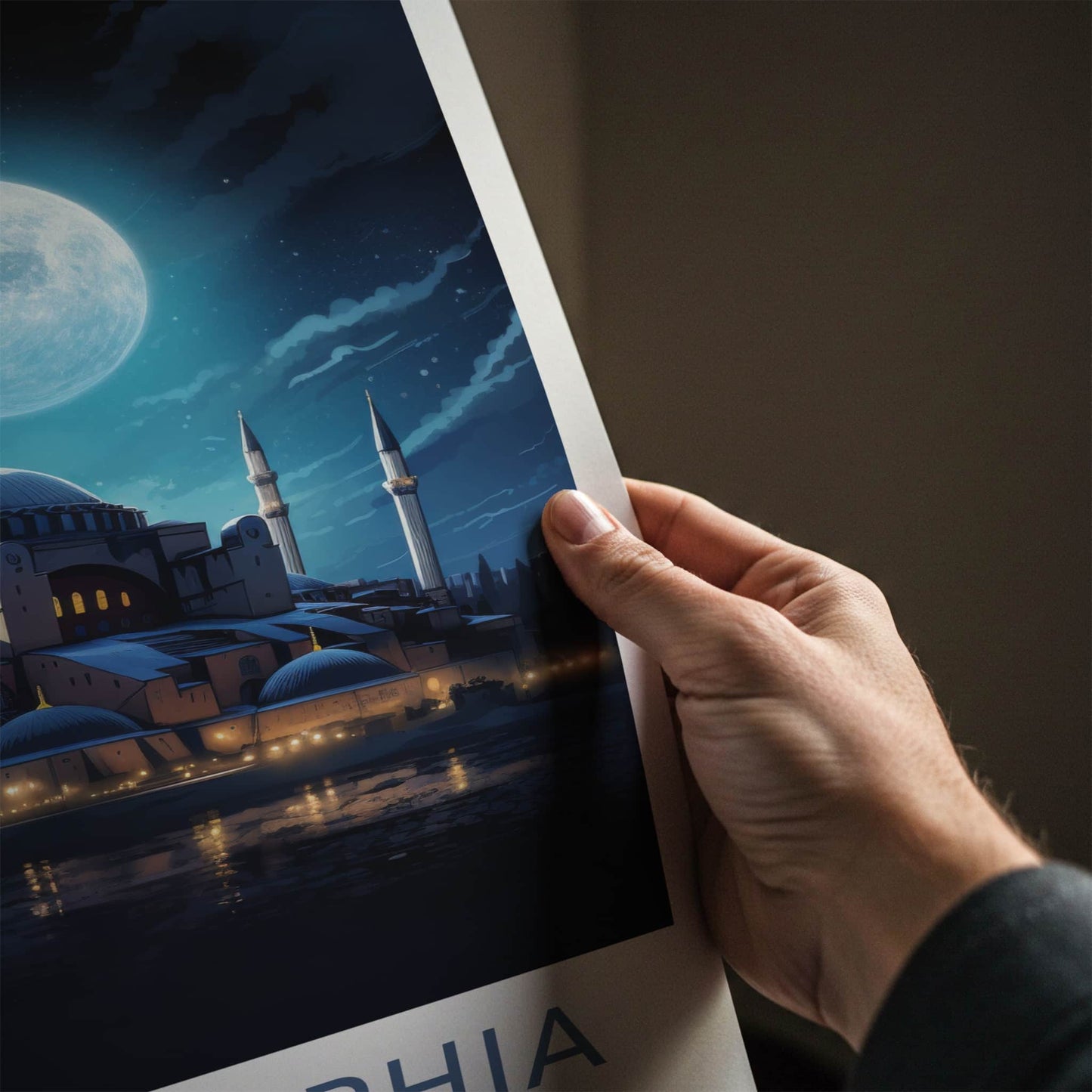 Hagia Sophia Poster - Turkey Travel Art - Full Moon Reflection Wall Decor