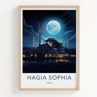Hagia Sophia Poster - Turkey Travel Art - Full Moon Reflection Wall Decor