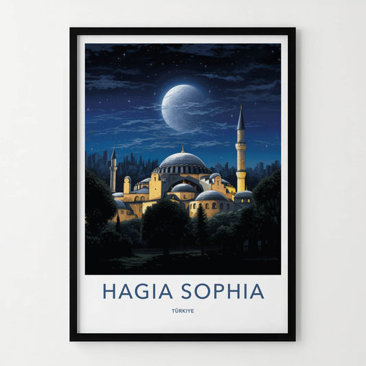 Hagia Sophia Poster - Turkey Travel Art - Grand Mosque Night Home Decor