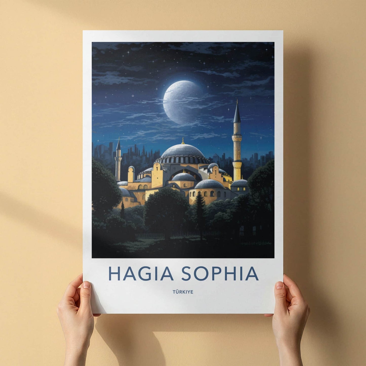 Hagia Sophia Poster - Turkey Travel Art - Grand Mosque Night Home Decor