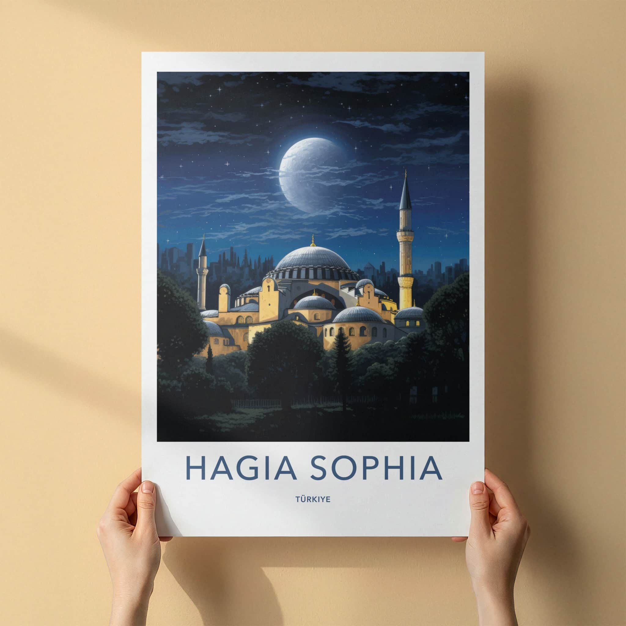 Hagia Sophia Poster - Turkey Travel Art - Grand Mosque Night Home Decor