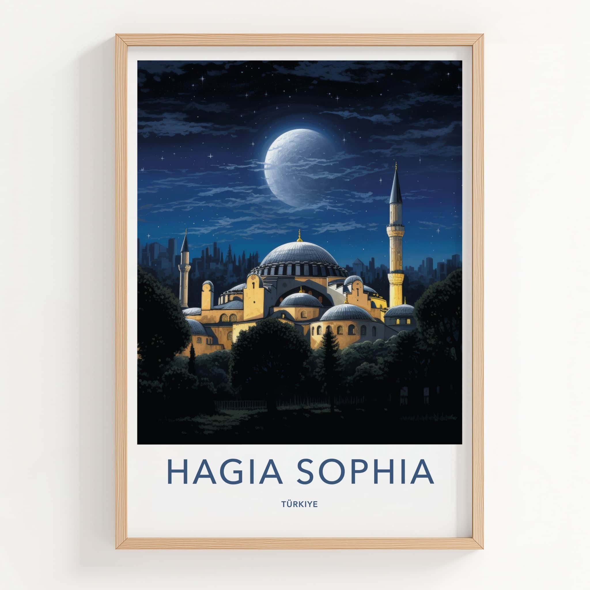 Hagia Sophia Poster - Turkey Travel Art - Grand Mosque Night Home Decor