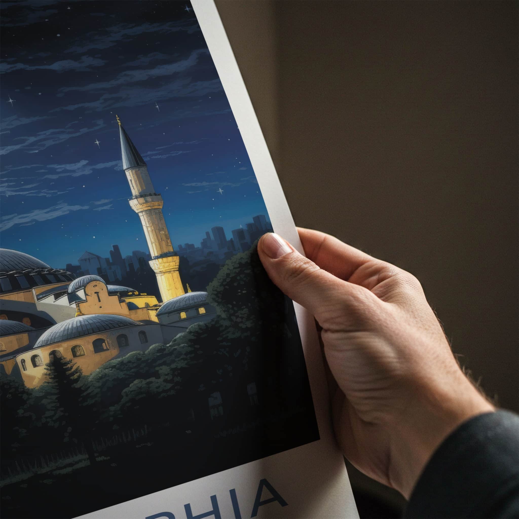 Hagia Sophia Poster - Turkey Travel Art - Grand Mosque Night Home Decor