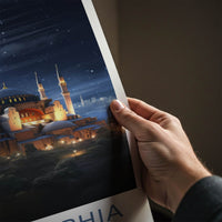 Hagia Sophia Poster - Turkey Travel Art - Illuminated Mosque Night Home Decor