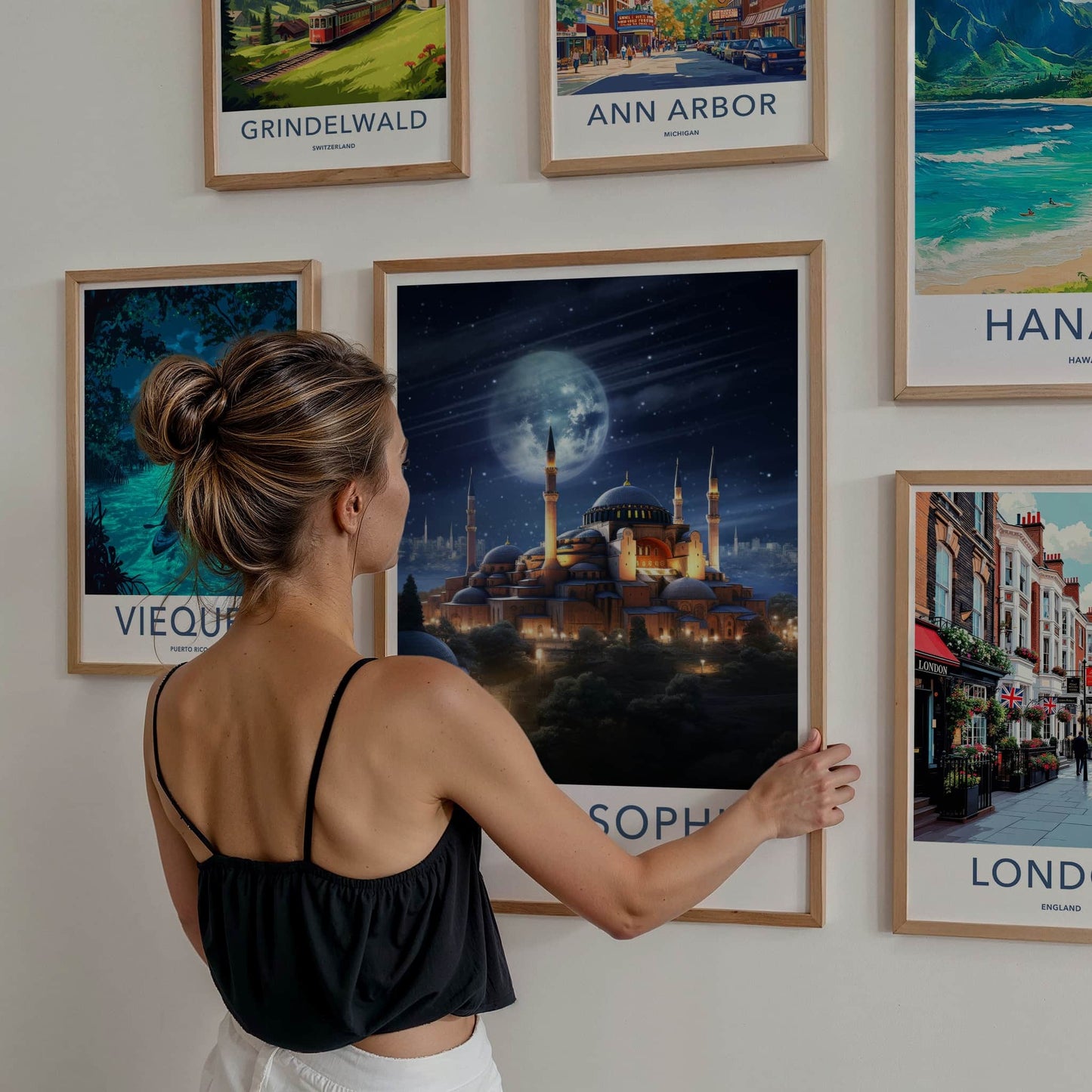 Hagia Sophia Poster - Turkey Travel Art - Illuminated Mosque Night Home Decor