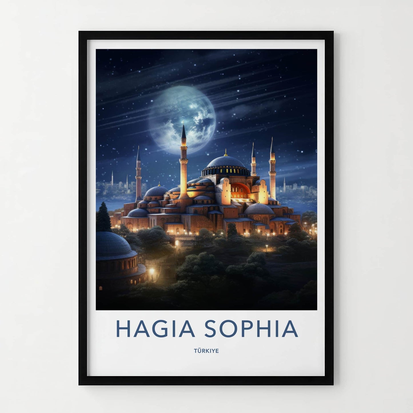 Hagia Sophia Poster - Turkey Travel Art - Illuminated Mosque Night Home Decor