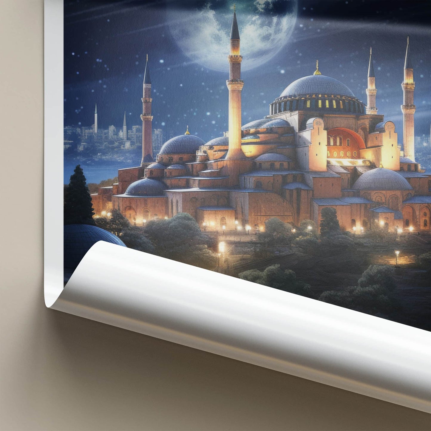 Hagia Sophia Poster - Turkey Travel Art - Illuminated Mosque Night Home Decor