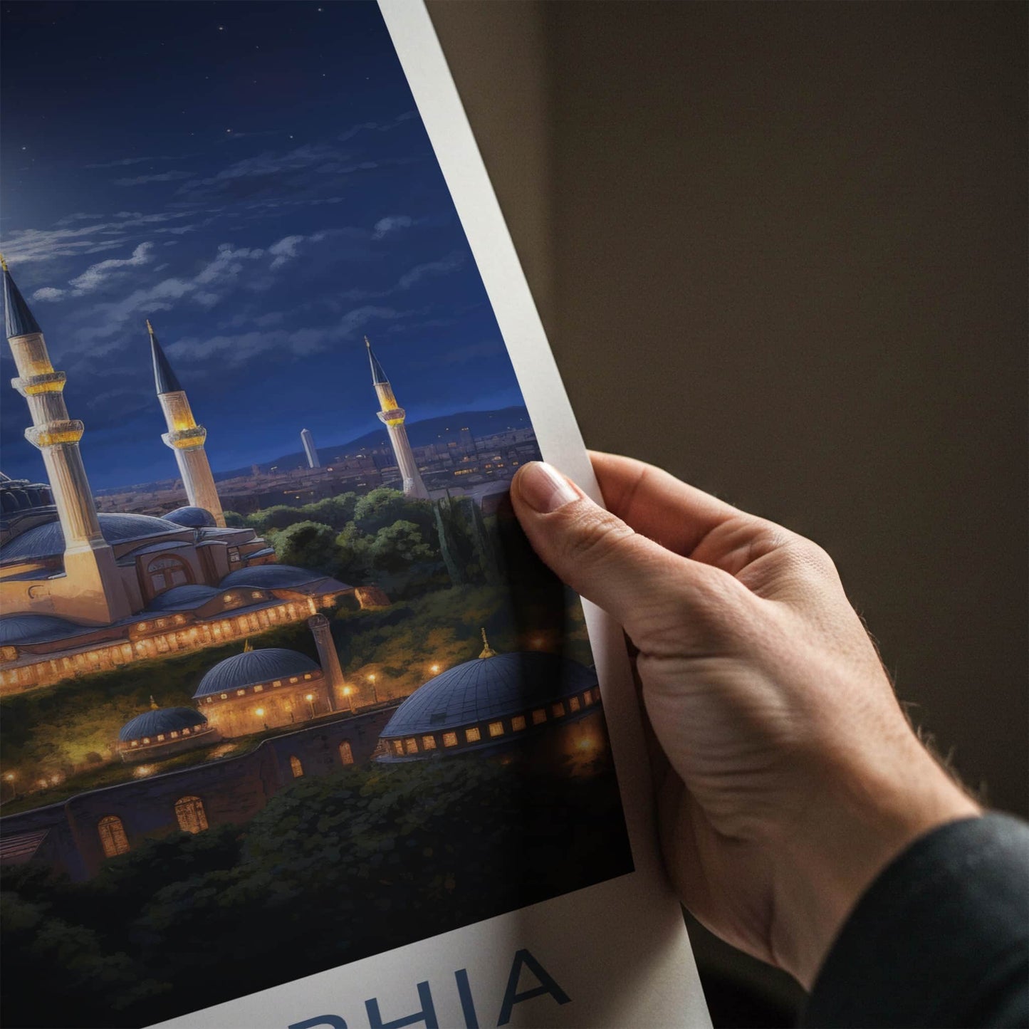 Hagia Sophia Poster - Turkey Travel Art - Moonlit mosque night Home Decor