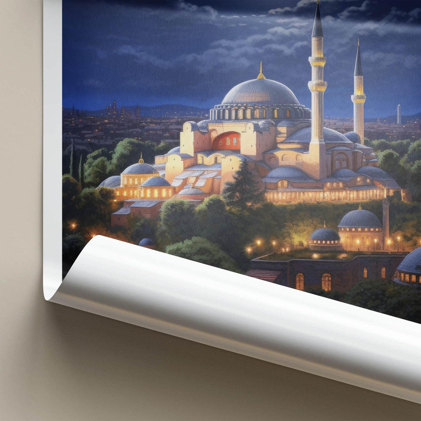 Hagia Sophia Poster - Turkey Travel Art - Moonlit mosque night Home Decor