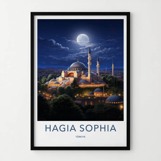 Hagia Sophia Poster - Turkey Travel Art - Moonlit mosque night Home Decor
