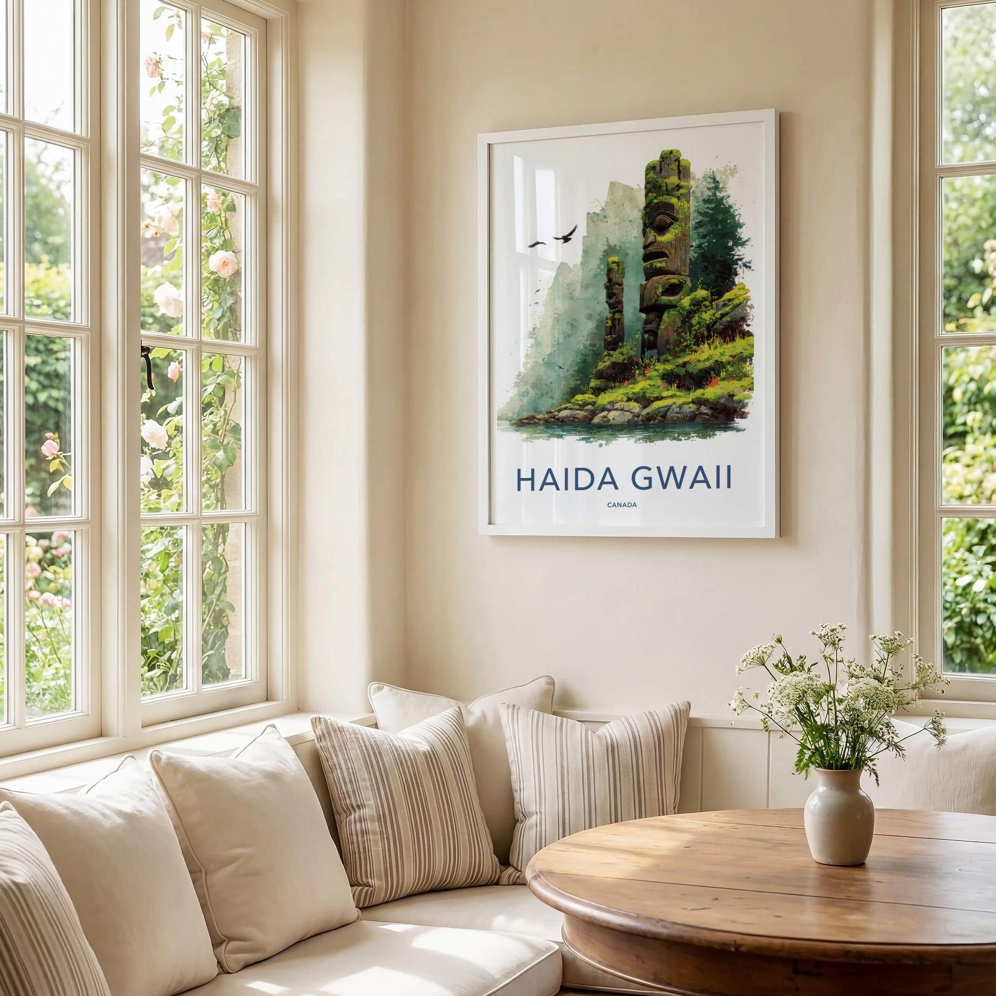 Haida Gwaii Poster - Canada Travel Art - Ancient Totem Poles Wall Decor
