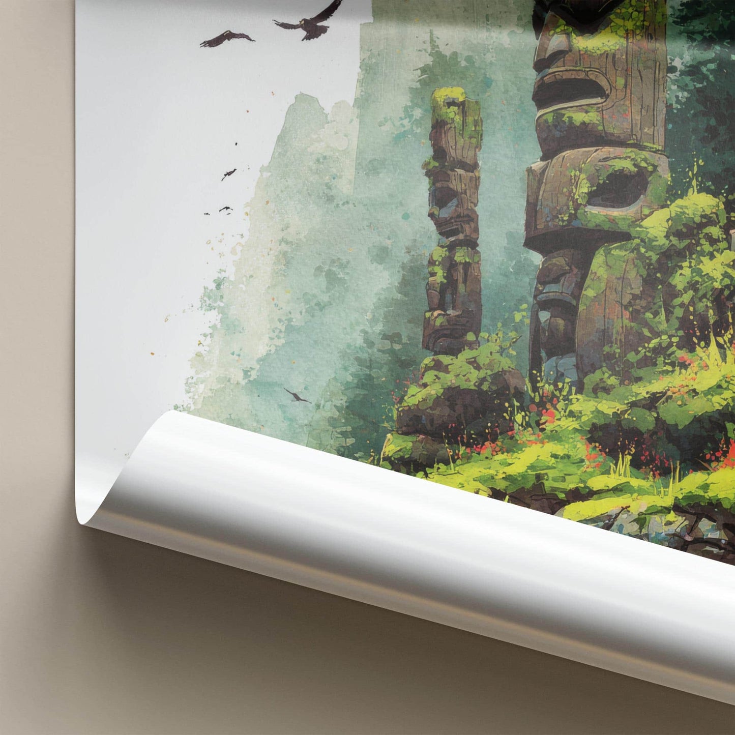 Haida Gwaii Poster - Canada Travel Art - Ancient Totem Poles Wall Decor