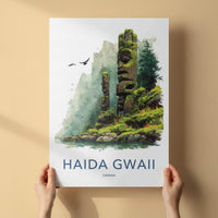 Haida Gwaii Poster - Canada Travel Art - Ancient Totem Poles Wall Decor