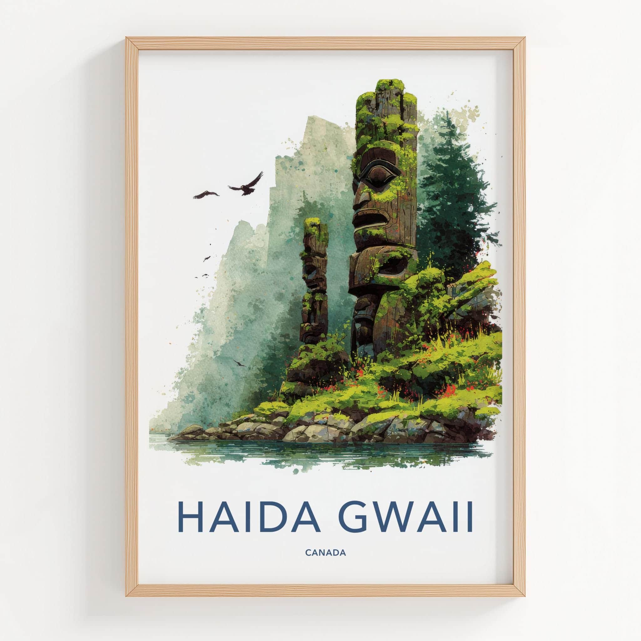 Haida Gwaii Poster - Canada Travel Art - Ancient Totem Poles Wall Decor