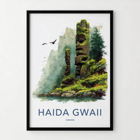 Haida Gwaii Poster - Canada Travel Art - Ancient Totem Poles Wall Decor