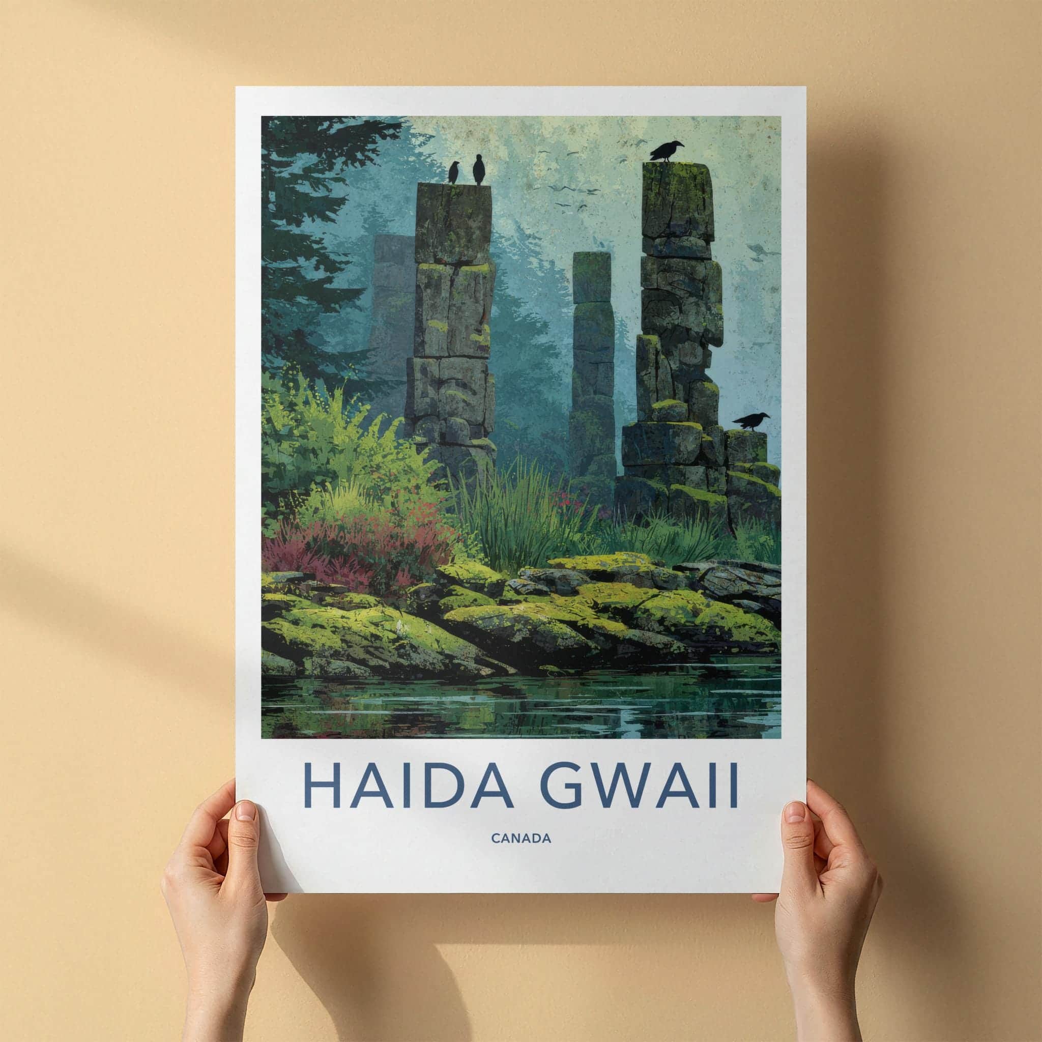 Haida Gwaii Poster - Canada Travel Art - Mossy Stone Pillars Home Decor