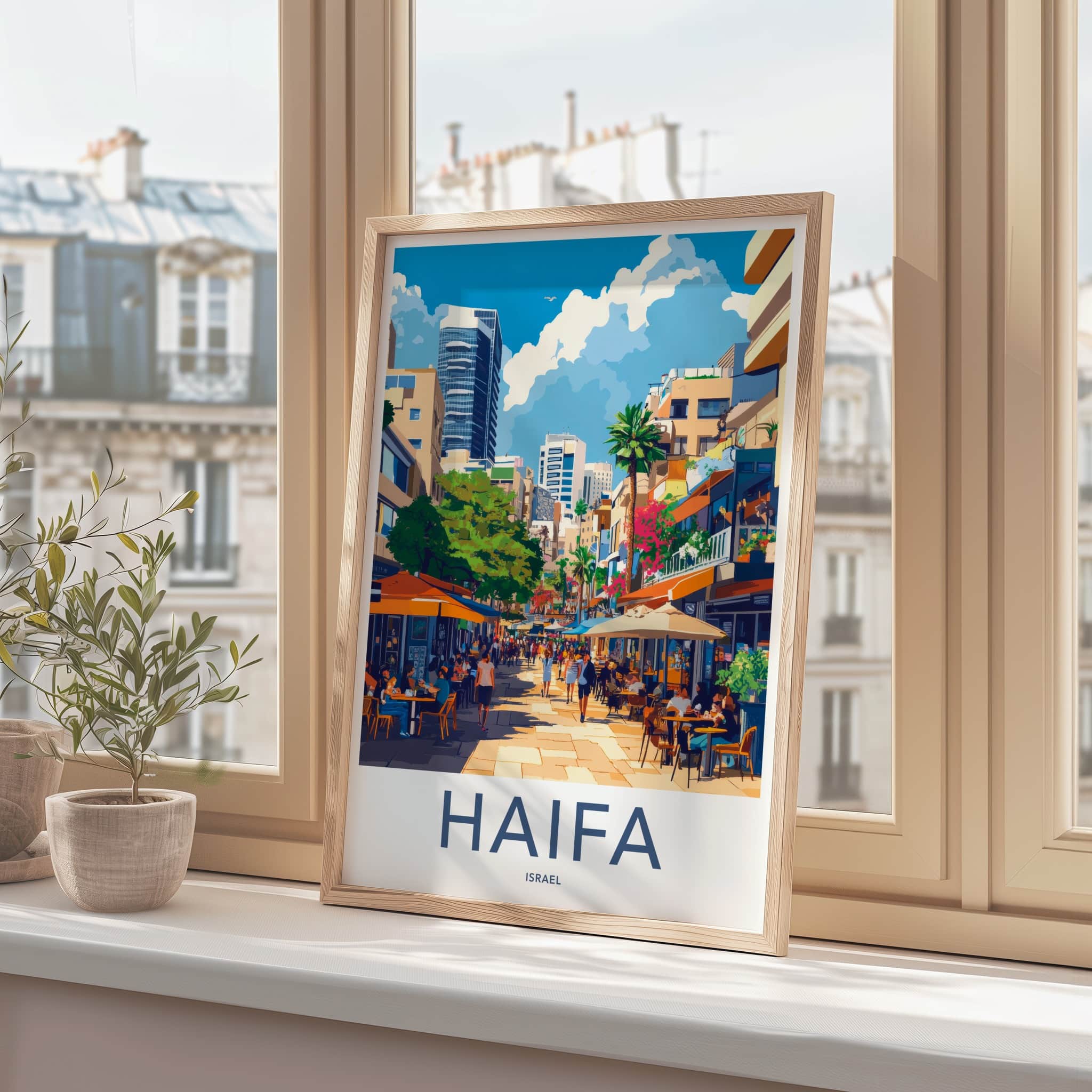 Haifa Poster - Israel Travel Art - Bustling Street Scene Home Decor