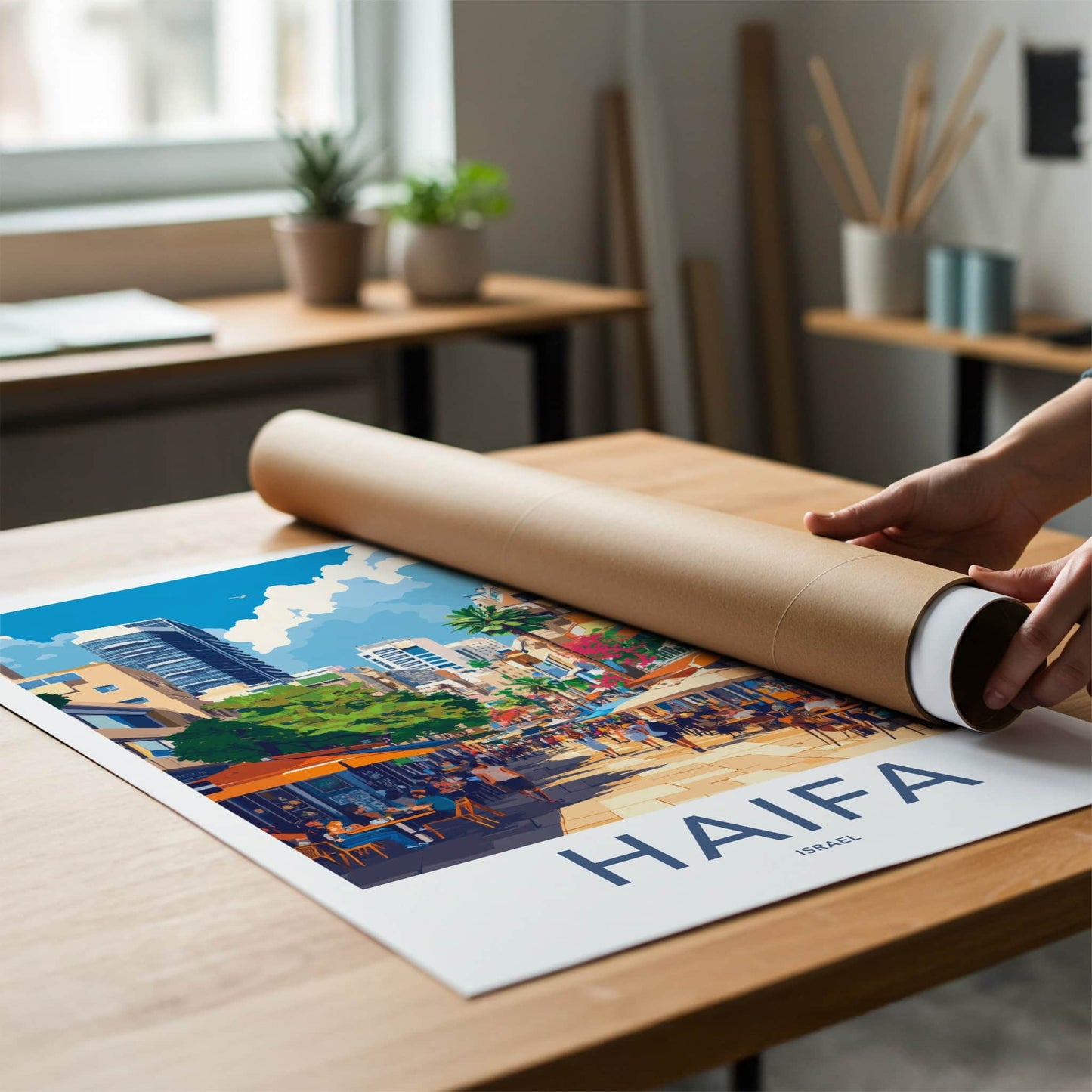 Haifa Poster - Israel Travel Art - Bustling Street Scene Home Decor