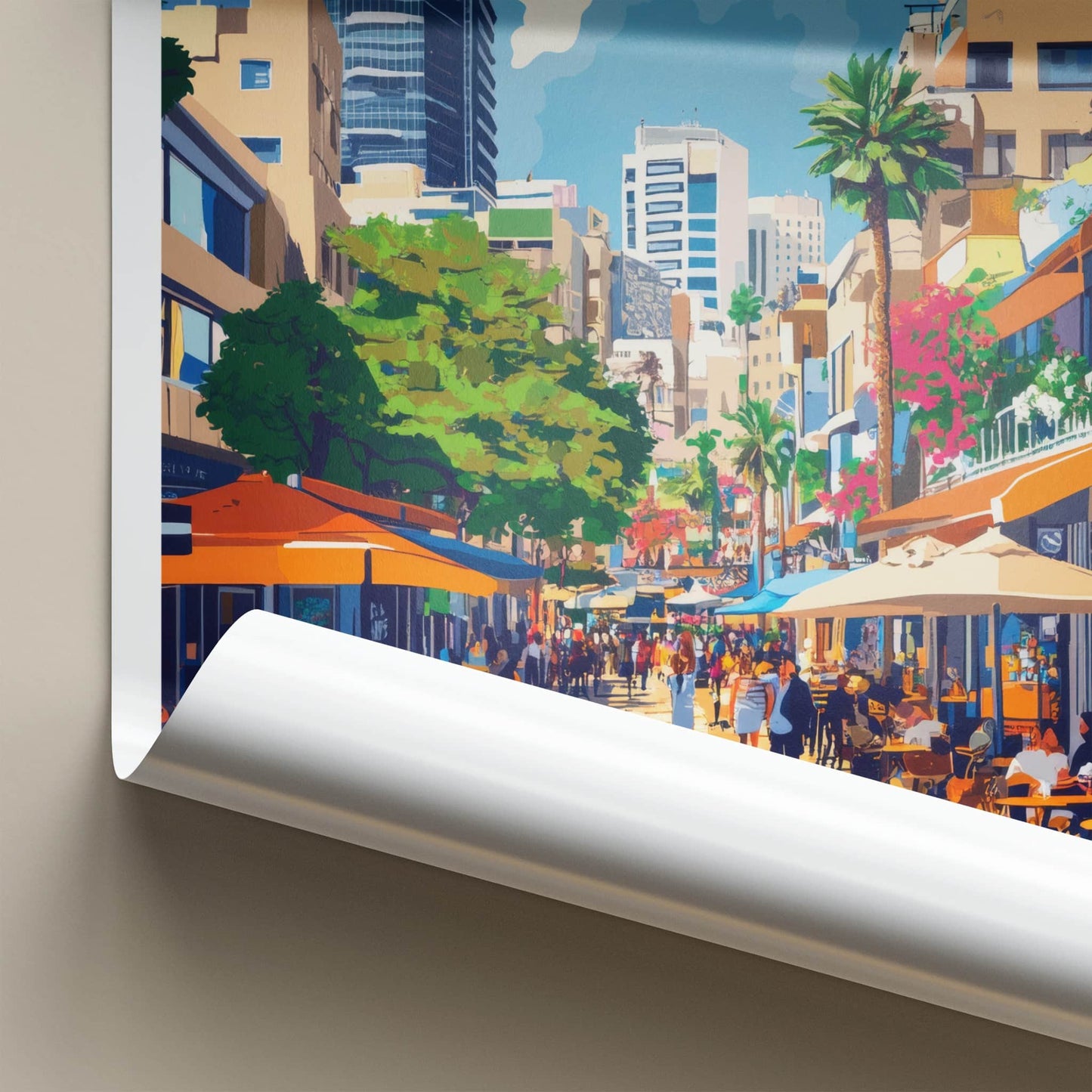Haifa Poster - Israel Travel Art - Bustling Street Scene Home Decor