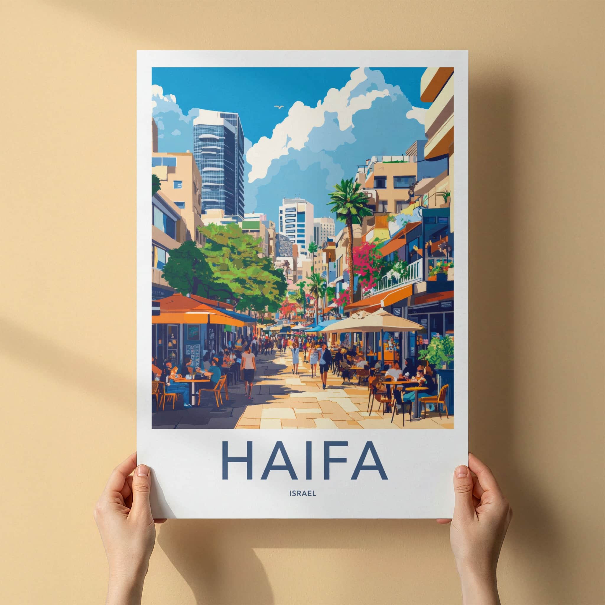 Haifa Poster - Israel Travel Art - Bustling Street Scene Home Decor