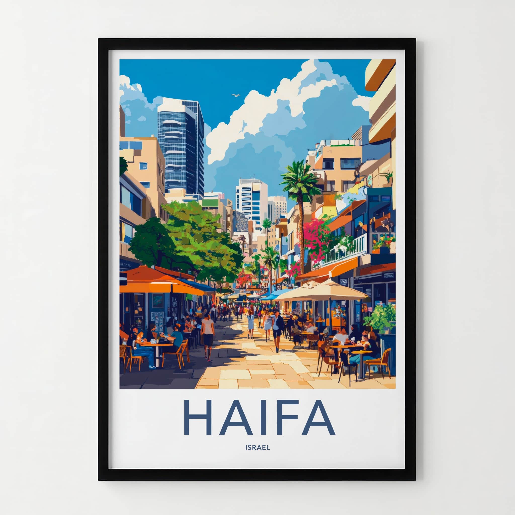 Haifa Poster - Israel Travel Art - Bustling Street Scene Home Decor