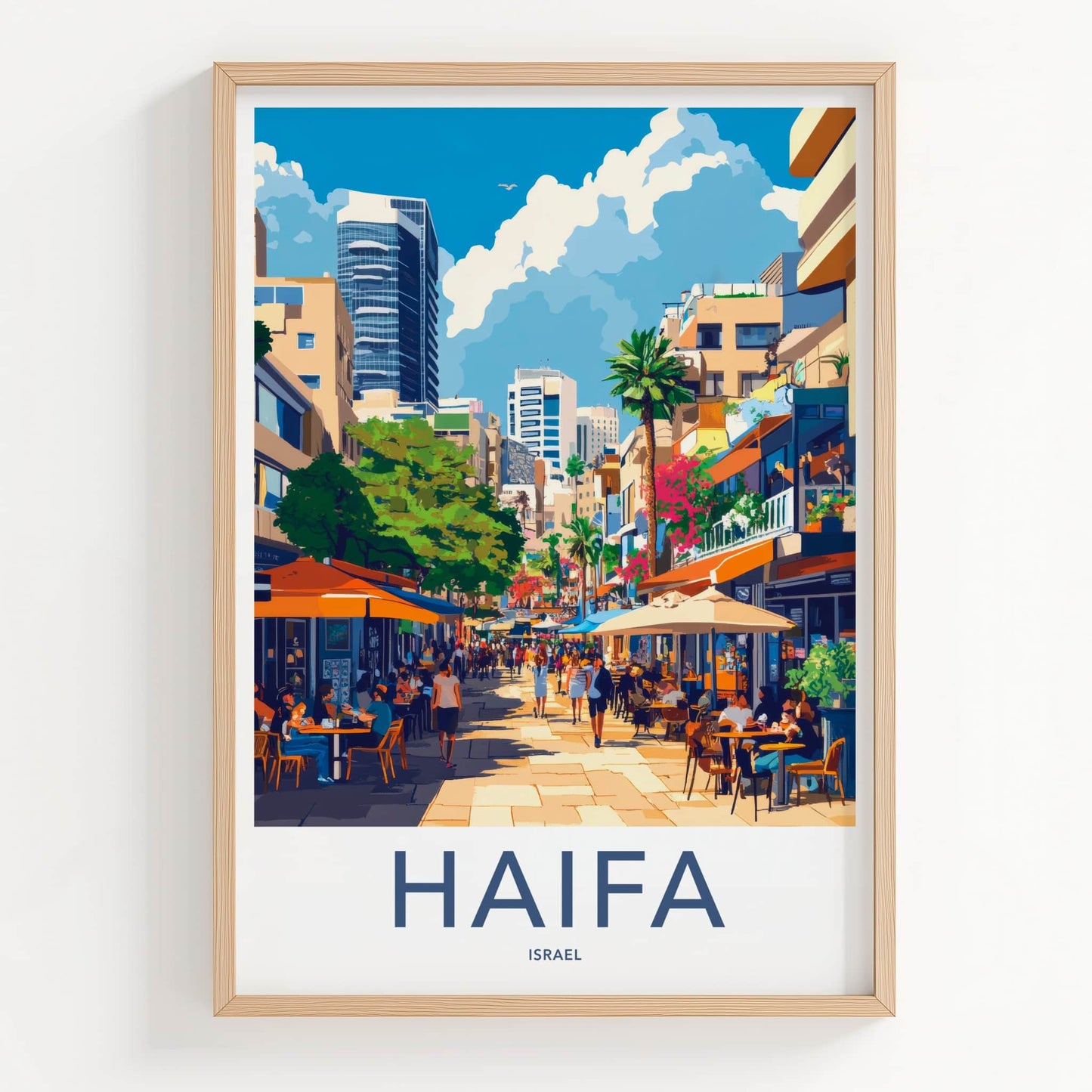 Haifa Poster - Israel Travel Art - Bustling Street Scene Home Decor