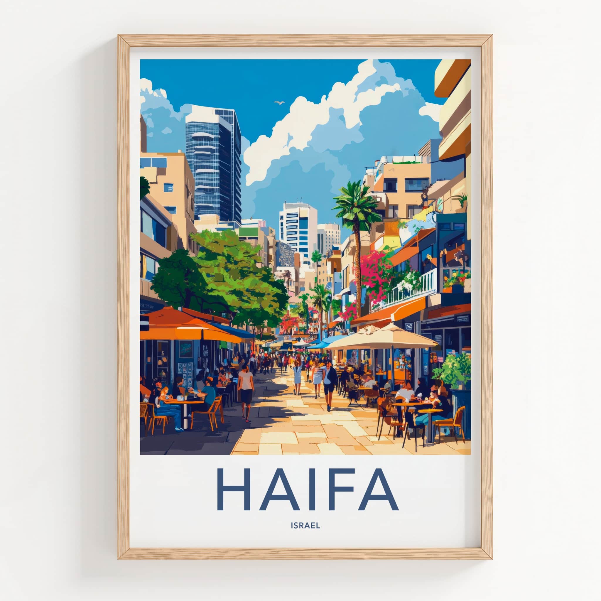 Haifa Poster - Israel Travel Art - Bustling Street Scene Home Decor