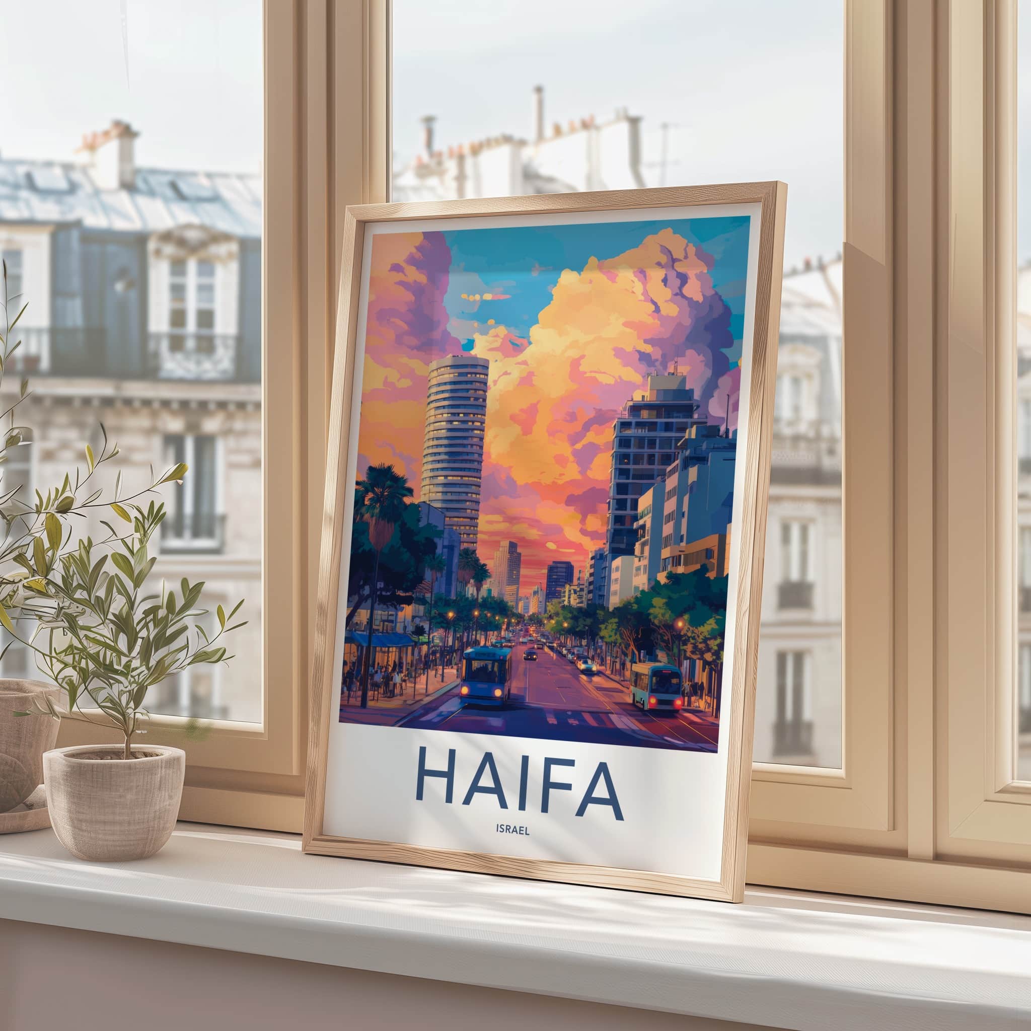 Haifa Poster - Israel Travel Art - Vibrant City Sunset Wall Decor