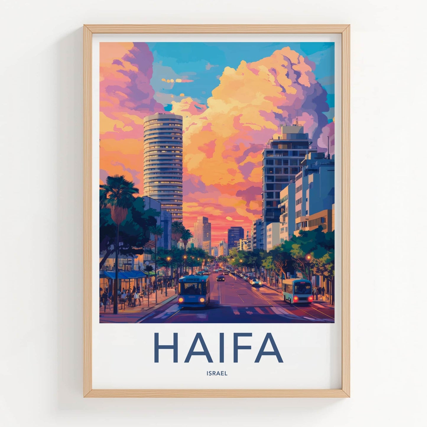 Haifa Poster - Israel Travel Art - Vibrant City Sunset Wall Decor