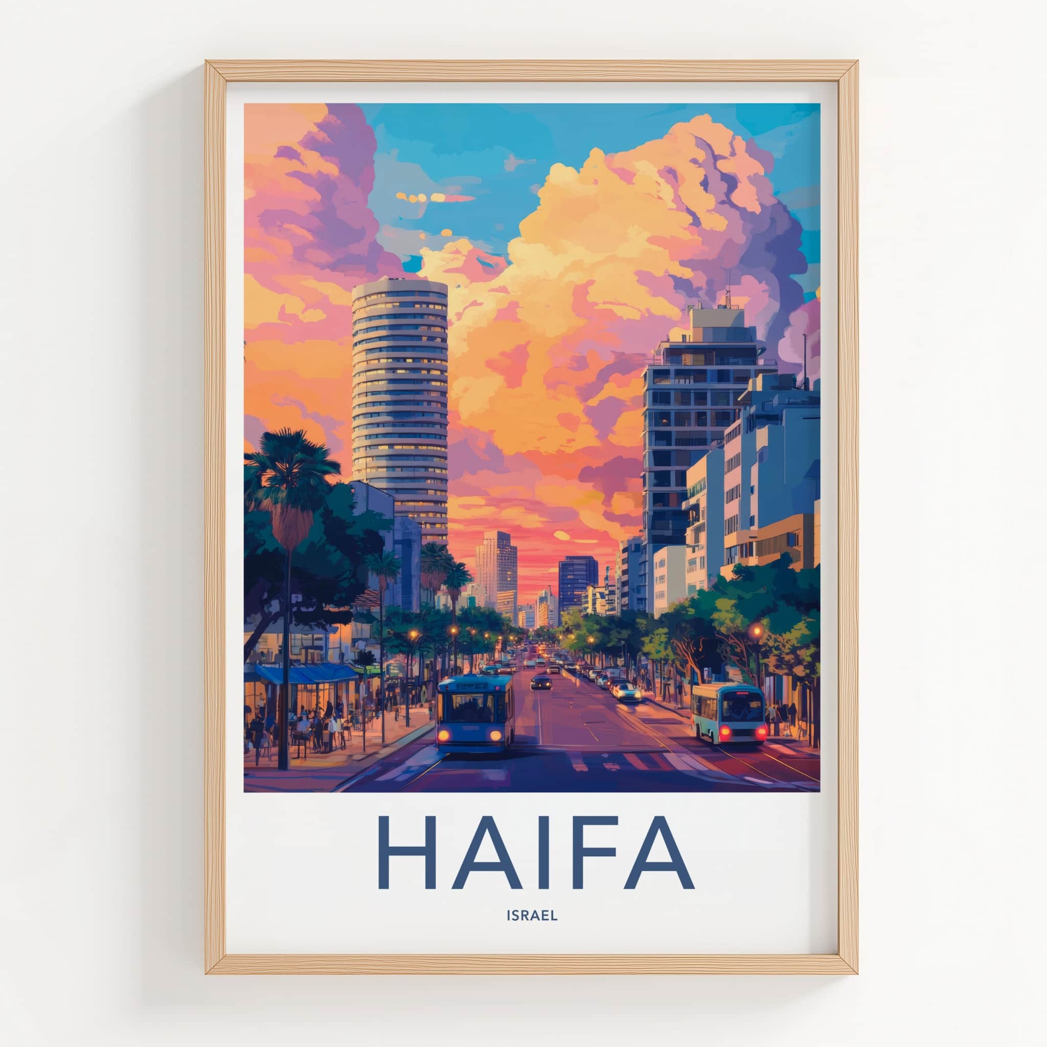 Haifa Poster - Israel Travel Art - Vibrant City Sunset Wall Decor