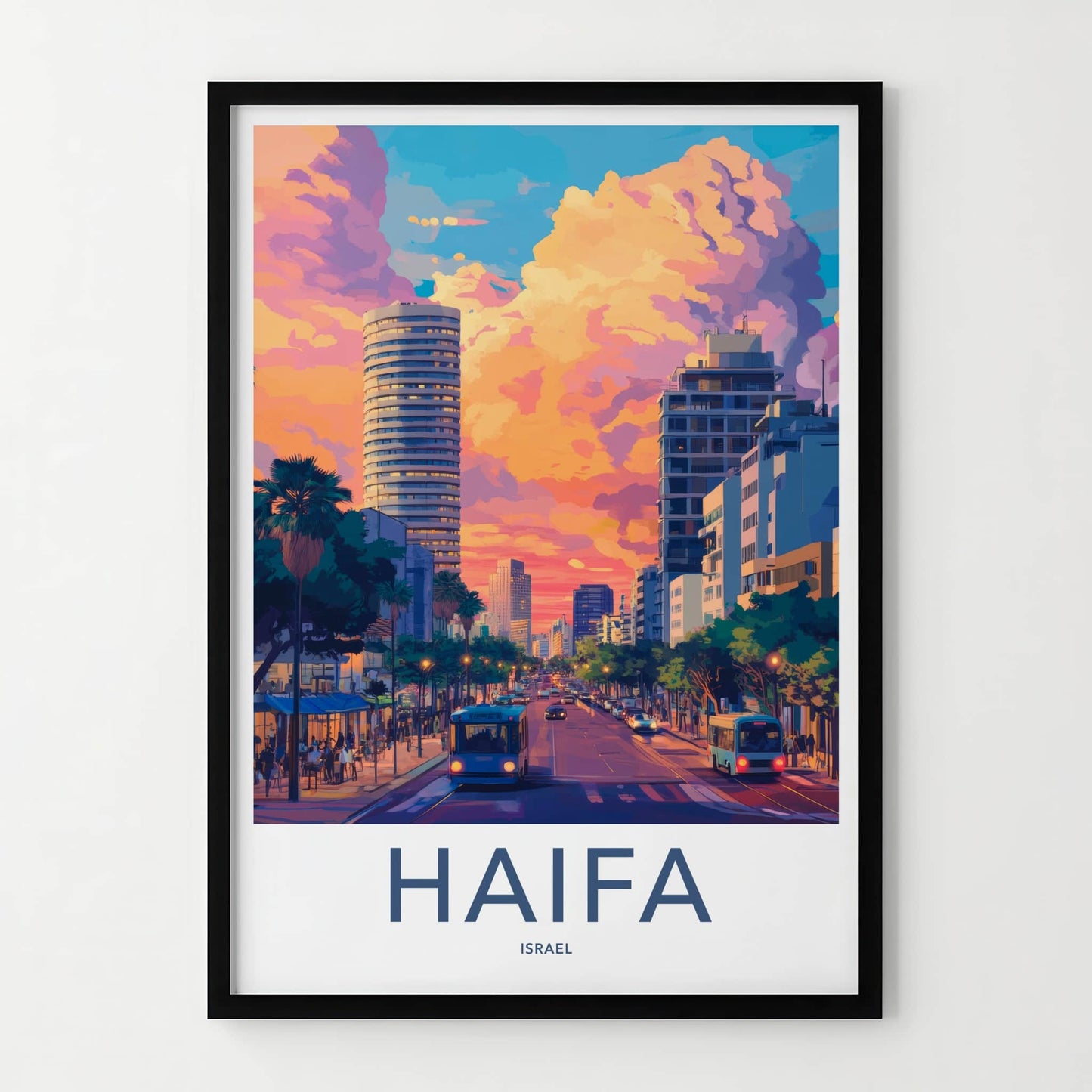 Haifa Poster - Israel Travel Art - Vibrant City Sunset Wall Decor